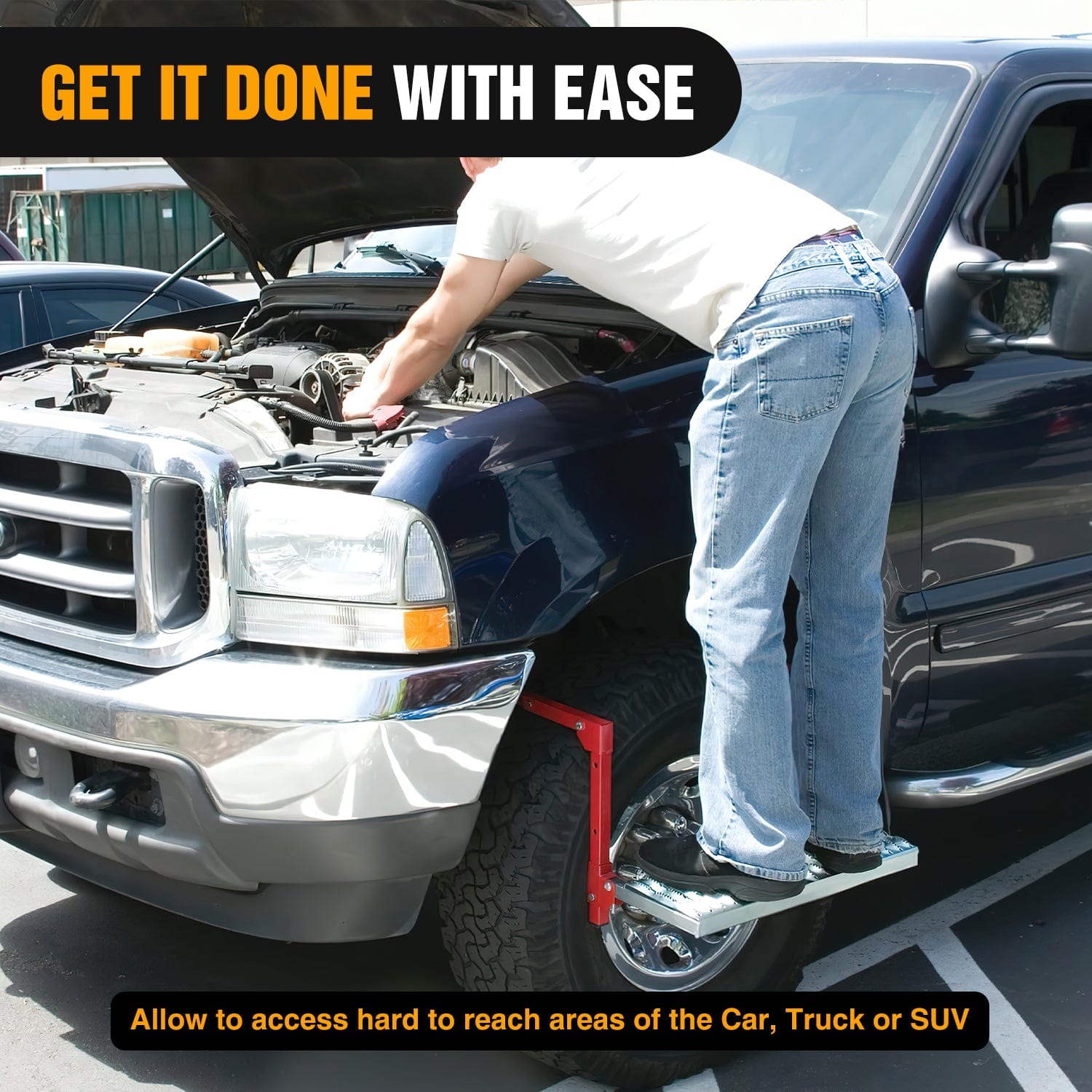 Heavy Duty Folding Red Tire Step - Fits 10 to 15 Inch Tires | Perfect for Truck, SUV & RV Tire Maintenance & Cleaning