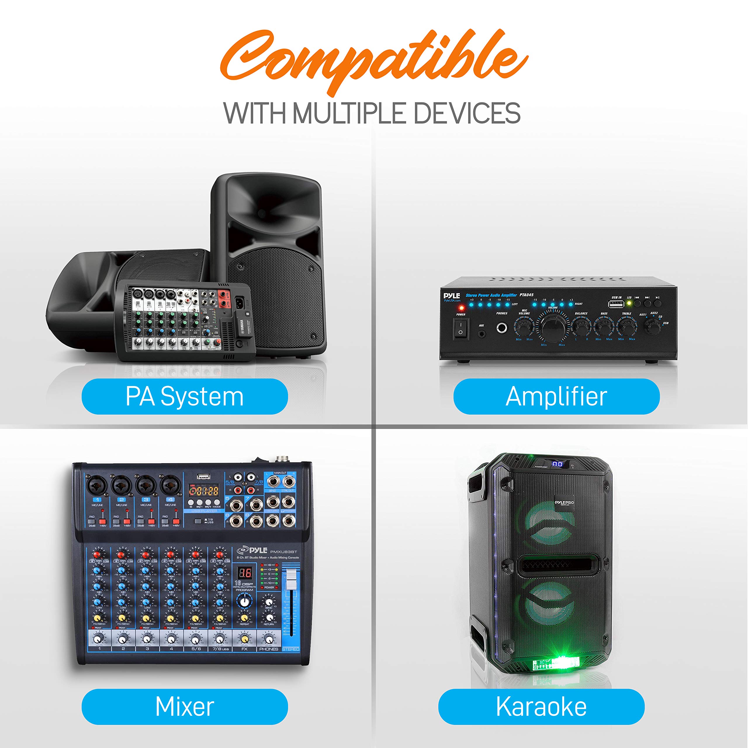 Pyle Pro PDWM2115 Dual Channel Wireless Microphone System - Portable VHF Audio Mic Set with Lavalier, Handheld & Headset Mics, Transmitter, ¼’’ Cable & Power Adapter - Ideal for Karaoke, DJ Performances, Public Speaking & Live Events