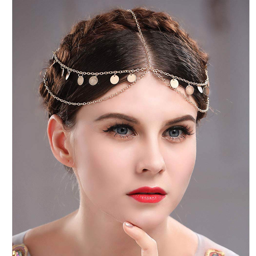 Boho Sequins Head Chain Jewelry for Women - Gold Layered Hair Accessories, Headbands & Hair Pieces - Perfect for Spring, Summer, Halloween & Boho Fashion
