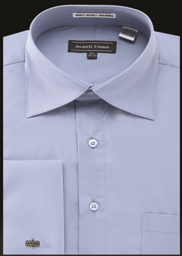 Avanti Uomo Men's French Cuff Formal Dress Shirt DN32M - Premium Powder Blue Business Attire for Office, Wedding & Special Occasions