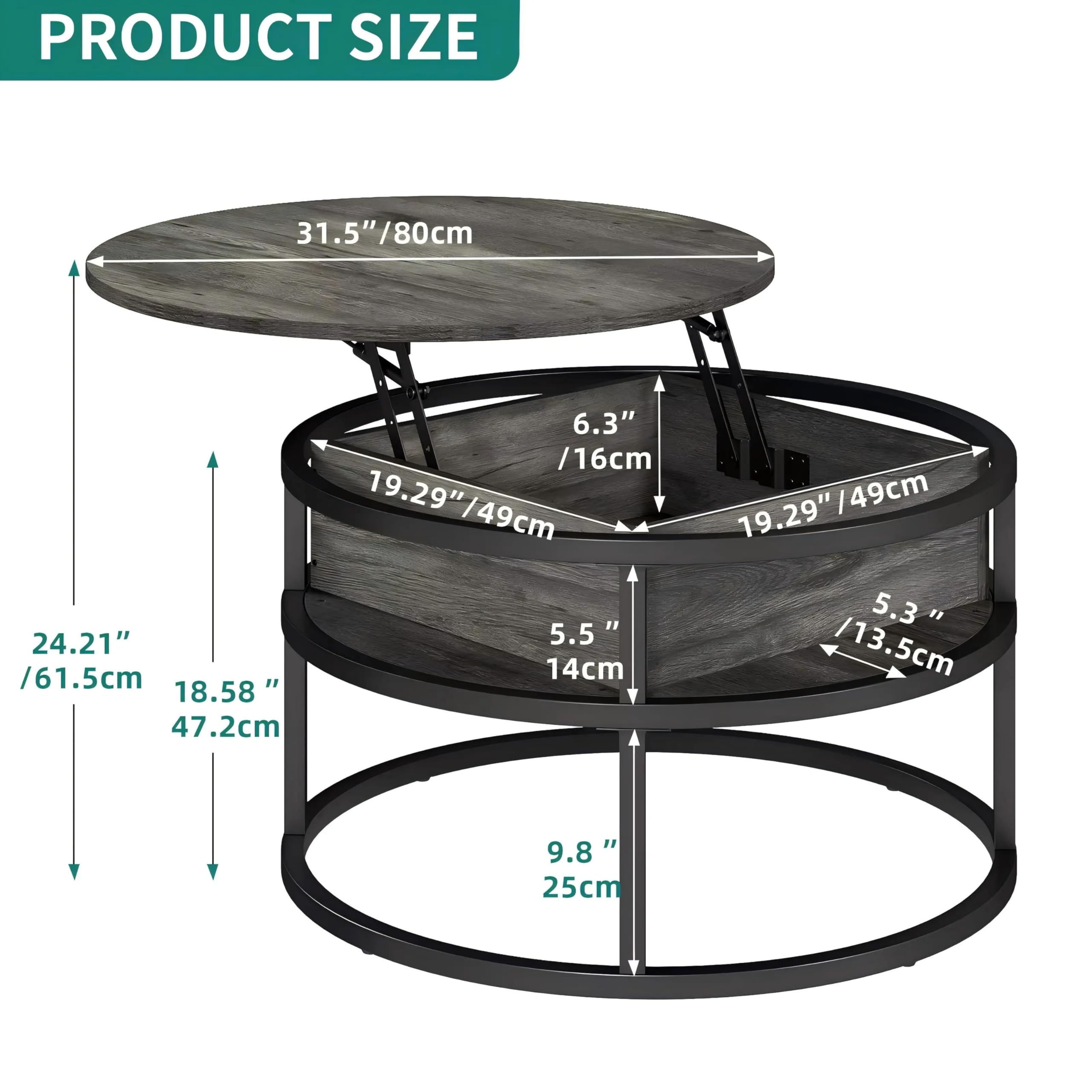 Round Lift Top Coffee Table with Hidden Storage - Modern Farmhouse Wood Center Table for Living Room - Perfect for Small Spaces, Home Decor & Entertaining Guests