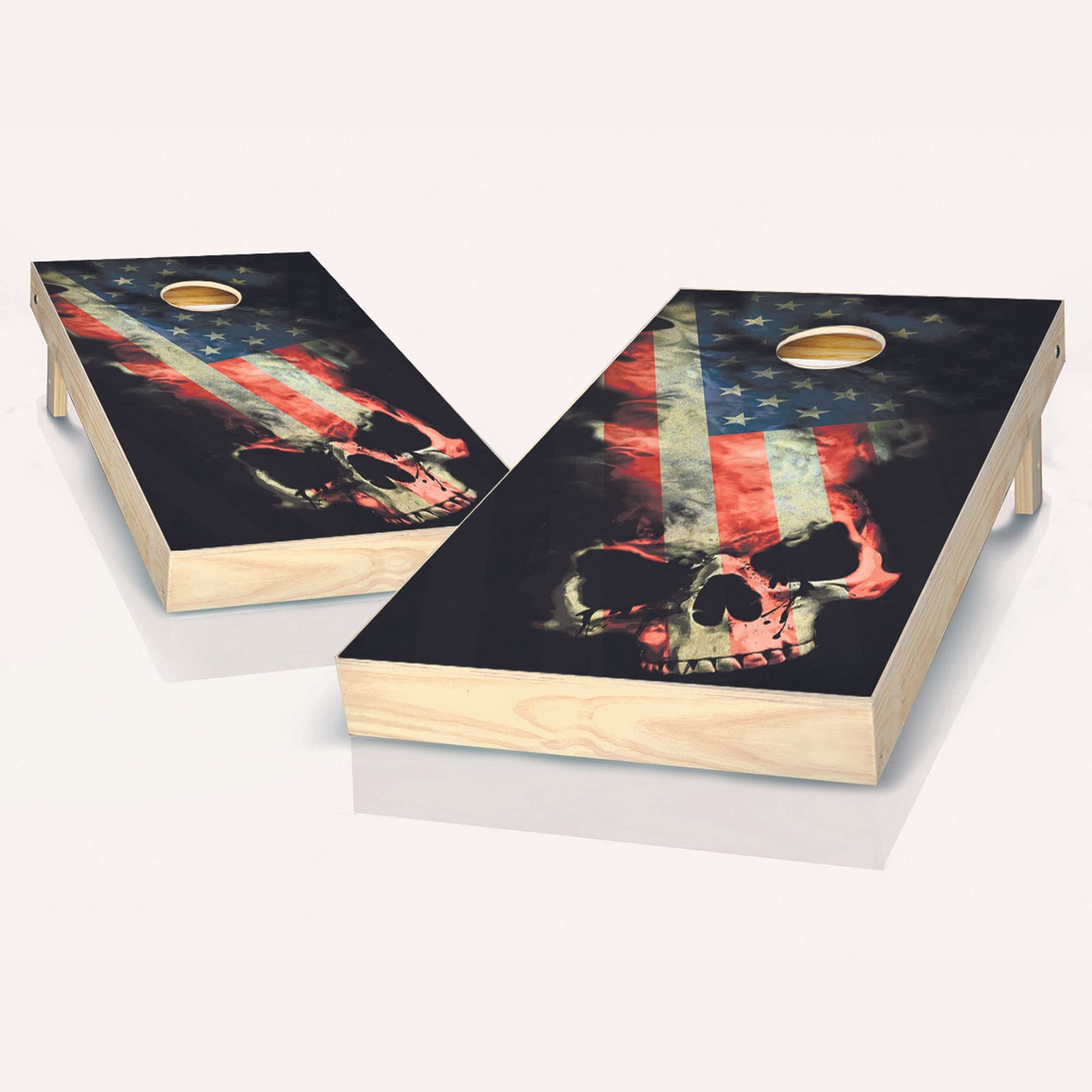 USA Flag Skull Cornhole Board Game Set with 2 Boards & 8 Bags - Premium Outdoor Tossing Game for Backyard, Tailgating, and Parties - Patriotic American Theme