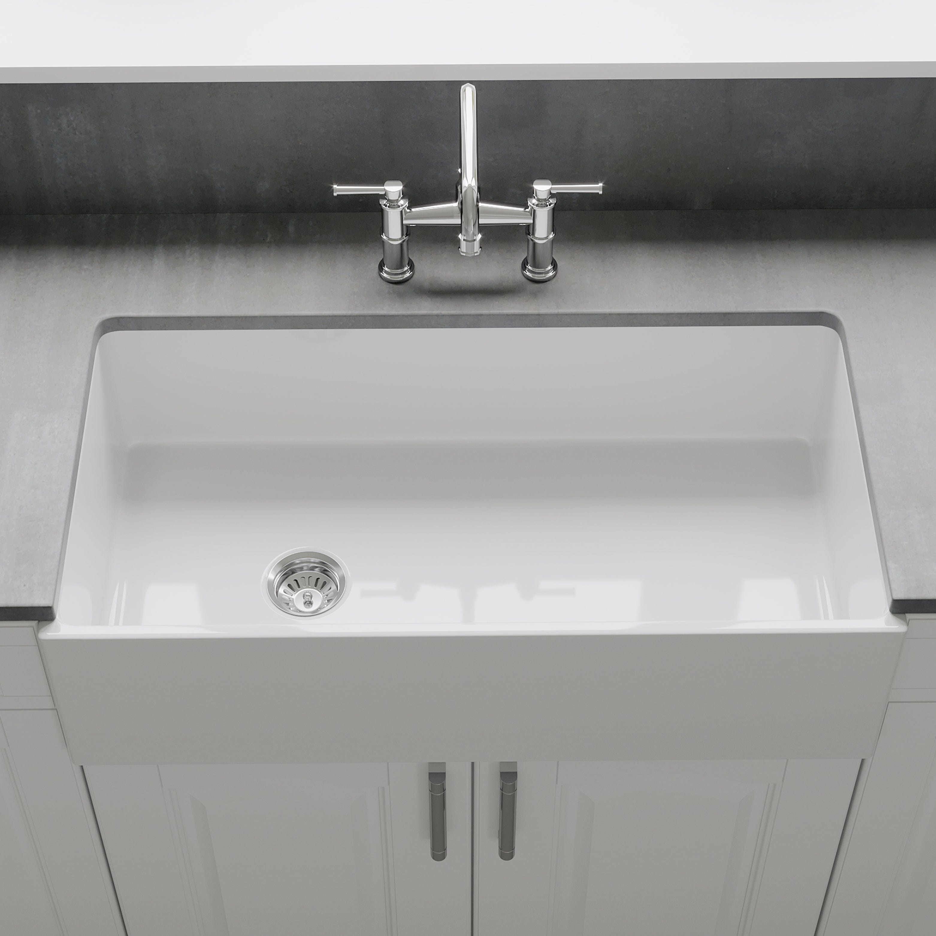 Crestwood 36 Inch Modern Single Bowl Fireclay Kitchen Sink - Durable Farmhouse Apron Front Sink for Rustic & Contemporary Kitchens | Perfect for Food Prep, Dishwashing & Home Renovation