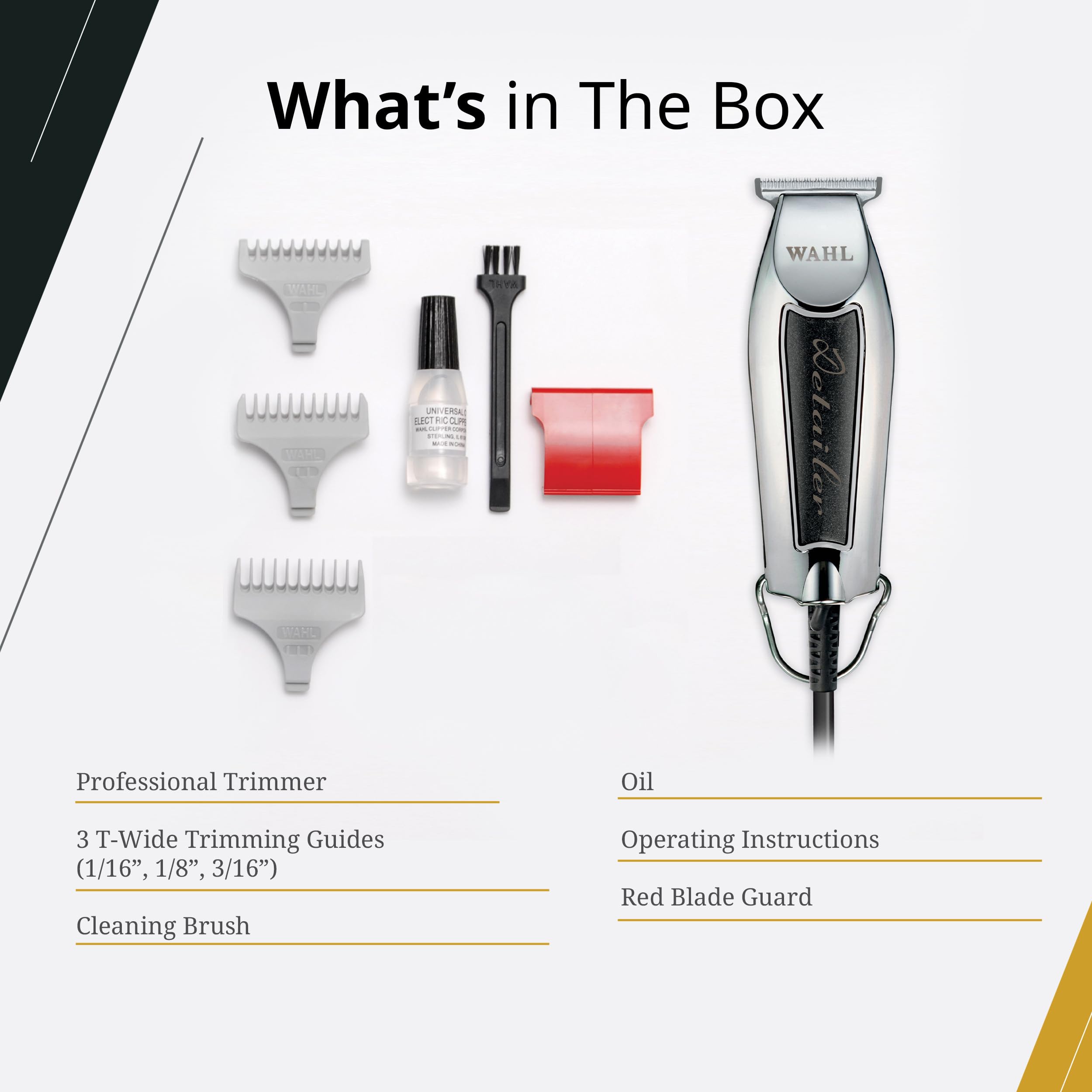 Wahl Professional Detailer Corded Trimmer - Adjustable T-Blade, Black Rotary Motor, Complete Grooming Kit for Beard, Mustache & Hair Styling at Home or Salon