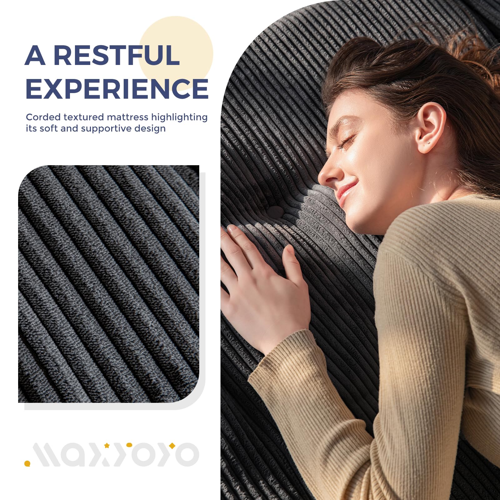 MAXYOYO 6 Inch Tri Fold Mattress - Tufted Full Foam Folding Bed with Durable Corded Fabric in Dark Grey | Perfect for Guest Beds, Camping & Small Spaces