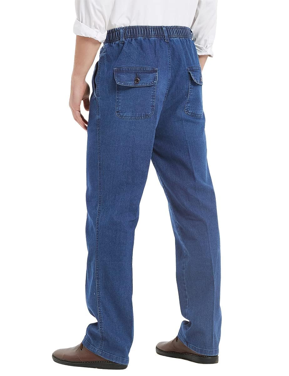 IDEALSANXUN Men's Stretch Elastic Waist Jeans - Comfortable Slim Fit Denim Pants for Casual Wear & Outdoor Activities