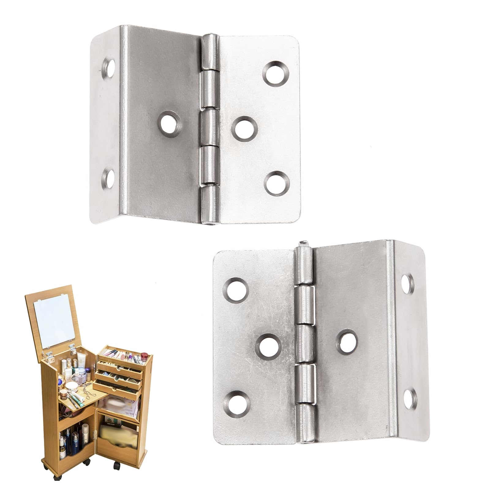 2PCS Vintage Hinges with 12 Screws - Three Fold Retro Hinge Hardware for Door, Cabinet, Furniture & Jewelry Box - Antique Silver Finish - Perfect for DIY Home Decor, Furniture Restoration & Vintage Style Projects