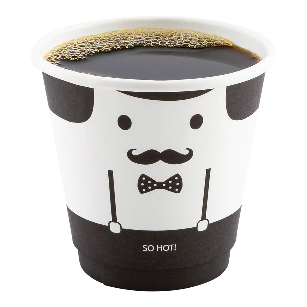 8oz Disposable Paper Coffee Cups - 25 Pack Leakproof & Recyclable Hot Drink Cups with Insulated Design | Black & White Monsieur Pattern | Matching Lids Sold Separately | Perfect for Coffee Shops, Offices & Catering Events