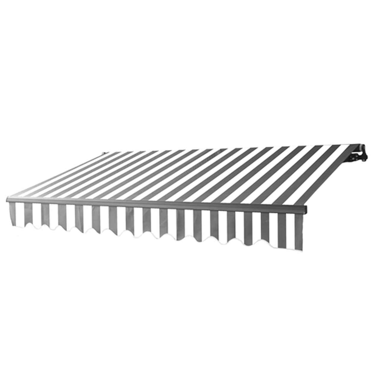 Aleko 13x10 Feet Motorized Retractable Patio Awning - Black Frame with Gray & White Stripes | Outdoor Shade Solution for Deck, Backyard & Poolside Relaxation