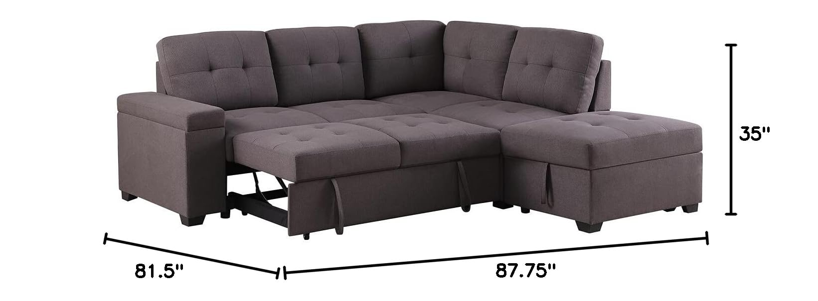 Lilola Home Katie Brown Linen Sleeper Sectional Sofa with Storage Ottoman & Arm - Convertible Sleeper Sofa Bed with Hidden Storage for Small Spaces, Living Room & Guest Room Furniture
