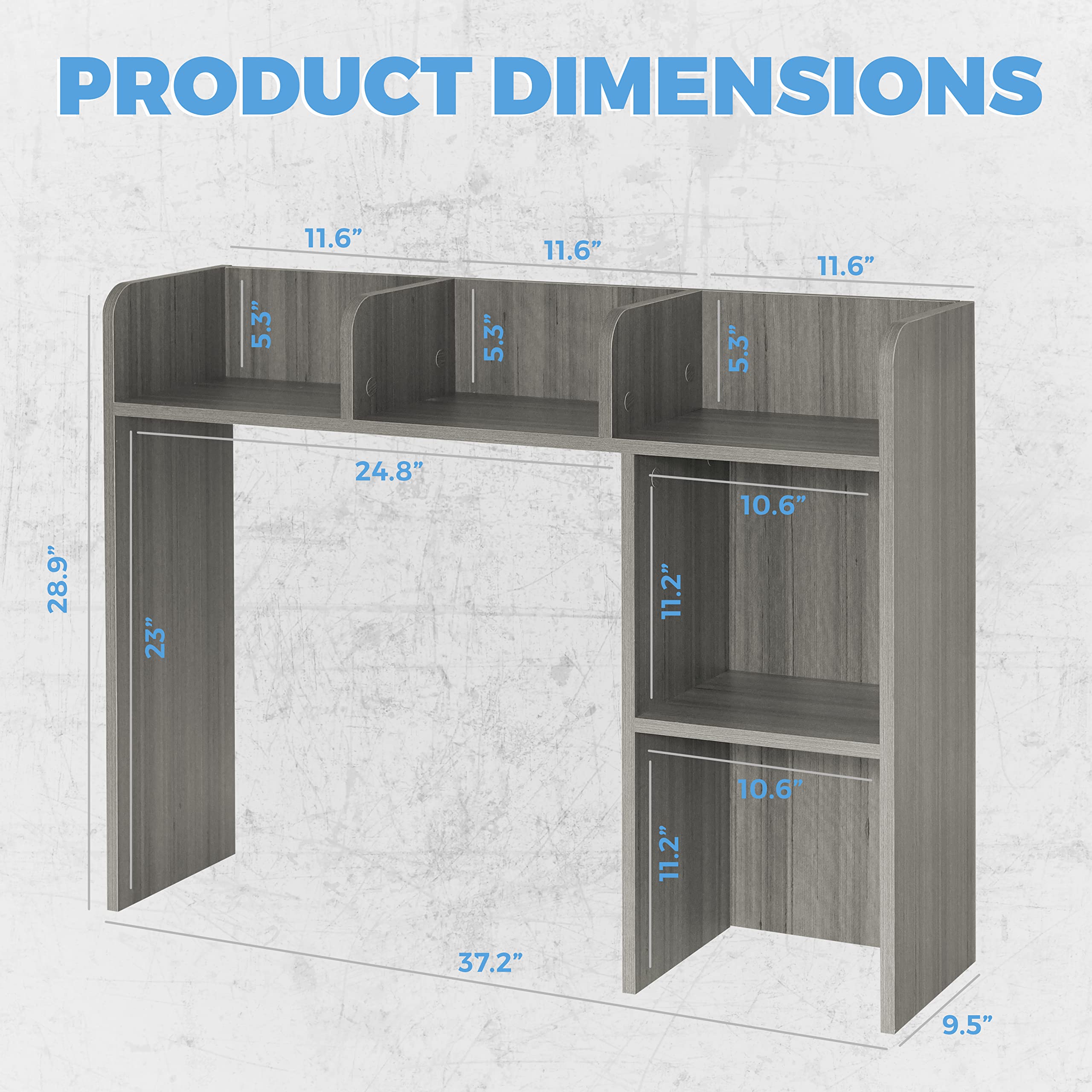 GlossyEnd Solid Wood Dorm Desk Bookshelf Organizer - Sturdy & Stylish Office Desk Storage Shelf for Books, Files & Supplies - Perfect for College Dorm, Home Office & Workspace (Gray, Model GE42513)