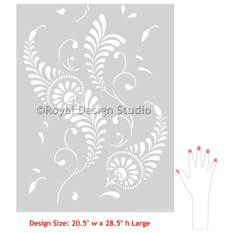 Feathered Damask Wall Stencil - Reusable DIY Painting Template for Home Decor, Accent Walls & Furniture - Perfect for Bedroom, Living Room & Nursery Makeovers
