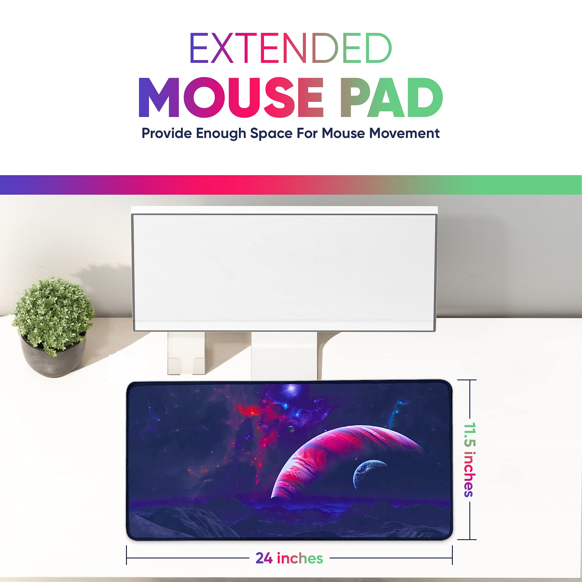 Large 24x12 Inch Purple Galaxy Space Gaming Mouse Pad - Non-Slip Rubber Base for PC, Laptop & Office Use - Perfect for Gamers, Work & Home Desktops