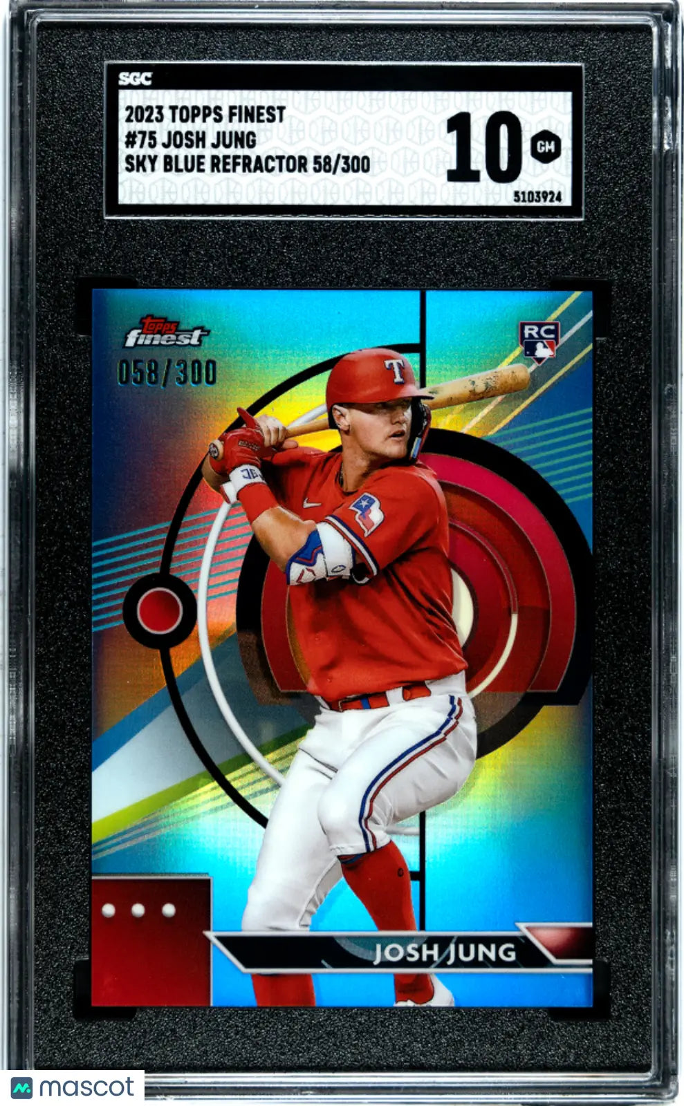 2023 Topps Finest Baseball Josh Jung RC Rookie Sky Blue Refractor SGC 10 Gem Mint /300 - Rare Collectible for Baseball Card Enthusiasts & Investment