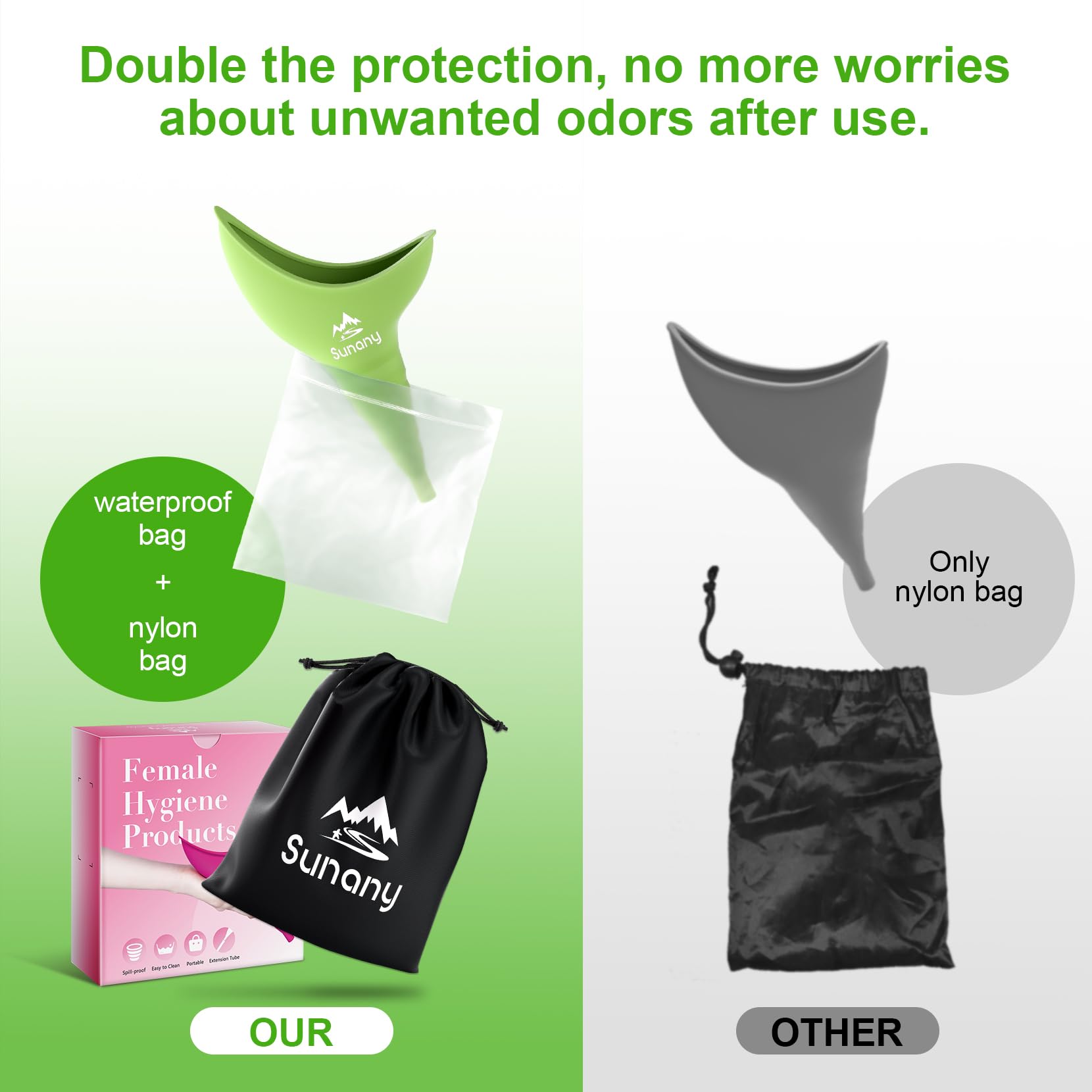 **Sunany Female Urinal with Silicone Funnel - Portable Standing Pee Device for Women, Reusable Outdoor Urinal - Perfect for Camping, Hiking, Travel & Road Trips**