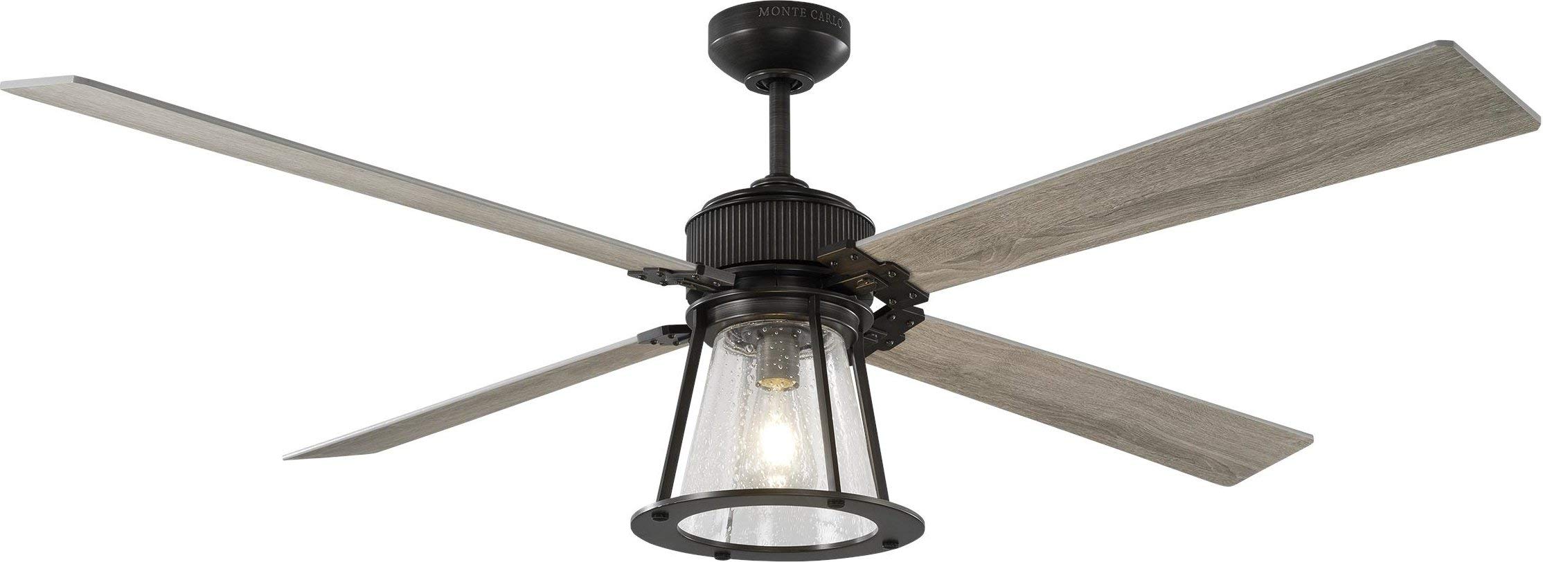 Monte Carlo 4RKR60AGPD 60 Inch Outdoor Ceiling Fan with LED Lights & Remote Control - 4 Light Grey Weathered Oak Blades in Aged Pewter Finish - TSCA Title VI Compliant - Perfect for Patio, Porch, and Backyard Outdoor Spaces