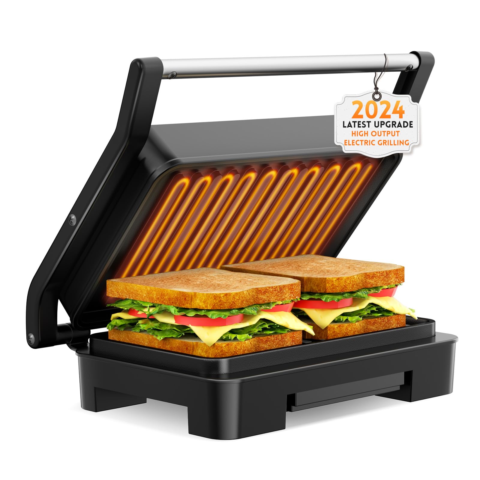 **Electric Panini Press & Indoor Grill - Non-Stick Coated Plates for Sandwiches, Eggs, Ham & Steaks - Compact & Portable for Home, Office & Dorm Use (Grey)**