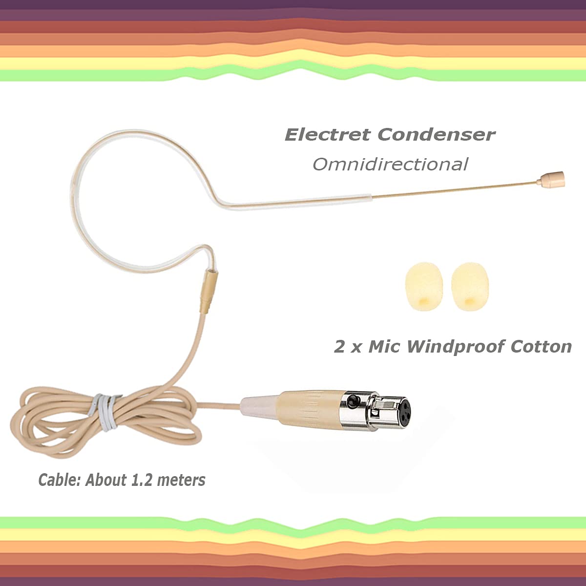 Professional Single Ear Headset Microphone with Omnidirectional Condenser Mic - Compatible with AKG Wireless System, Bodypack Transmitter (1.2m Cable, Mini XLR 3-Pin TA3F Plug) - Ideal for Live Performances, Public Speaking, and Broadcast Applications