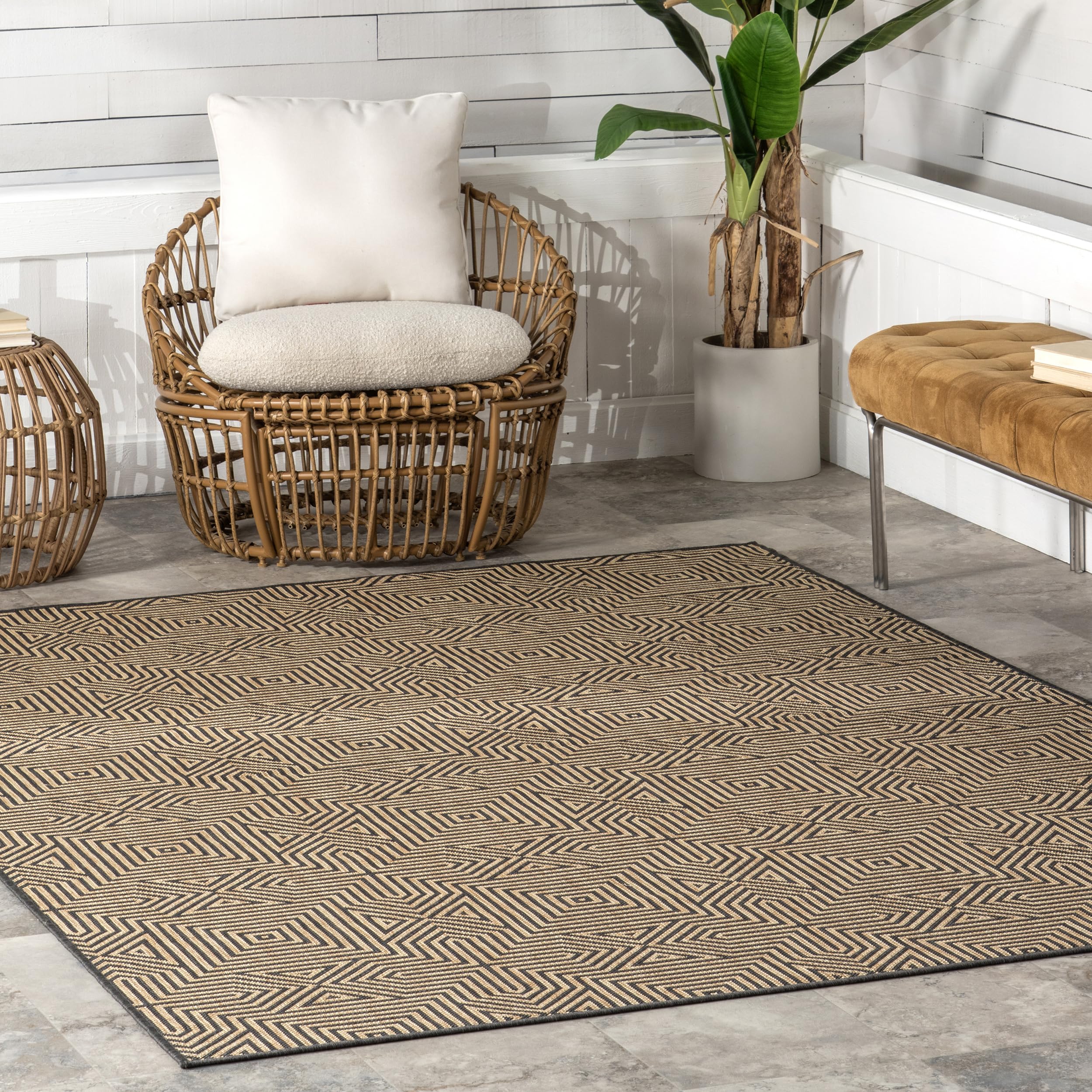 nuLOOM 7' x 9' Outdoor Performance Area Rug - Stain & Weather Resistant, High Traffic Patio & Balcony Rug - Durable Charcoal Gray Rug for Outdoor Living Spaces, Deck, Porch & Garden Use