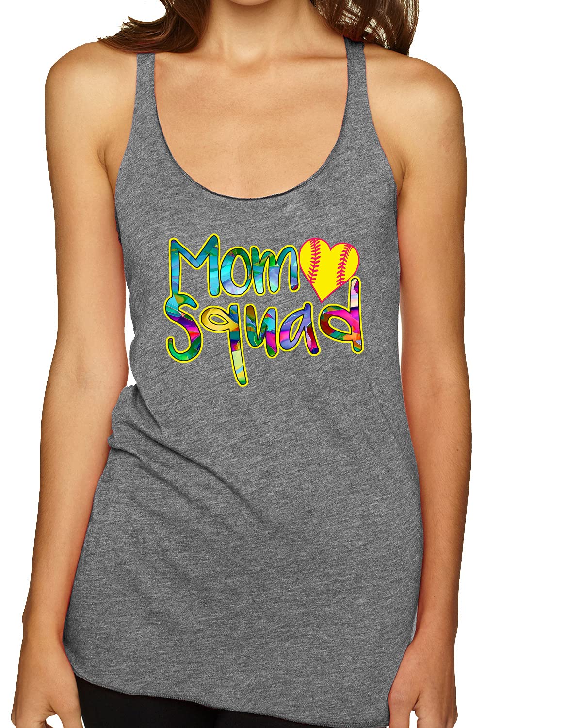 Colorful Tennis Mom Squad Sports Tri-Blend Racerback Tank Top - Breathable Workout Top for Women - Perfect for Tennis, Gym & Casual Wear
