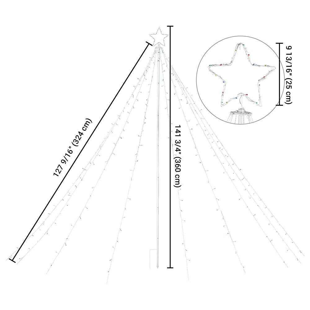 TheLAShop 9-String Christmas Tree Lights with Pole & Star - Perfect for Indoor Holiday Decorations, Xmas Tree Lighting, and Festive Home Decor