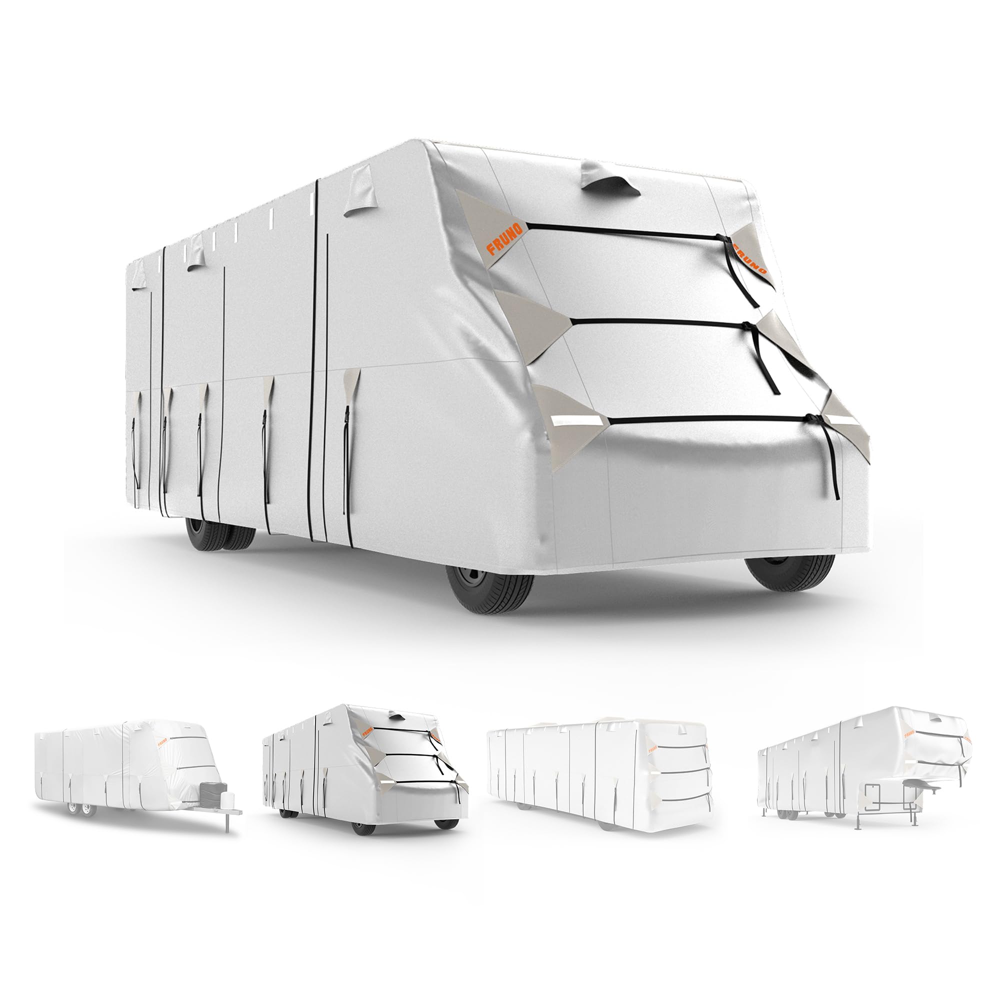 Oxford Fabric Class C RV Cover 23'-26' Waterproof, Rip-Resistant, Anti-UV Motorhome Camper Cover - Winter Snow Protection with Jack Cover, 4 Tire Covers & Gutter Covers | All-Weather Protection for Travel Trailers, Camping & Outdoor Storage