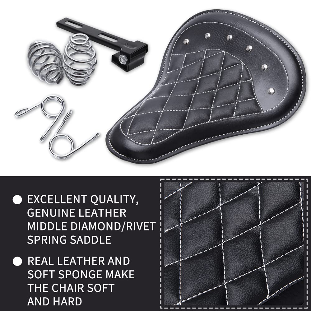 DREAMIZER Sportster Bobber Solo Seat - Universal Motorcycle Springer Seat for Harley Chopper & Custom Bikes - Black Rhombus Pattern - Perfect for Cafe Racers and Urban Cruising