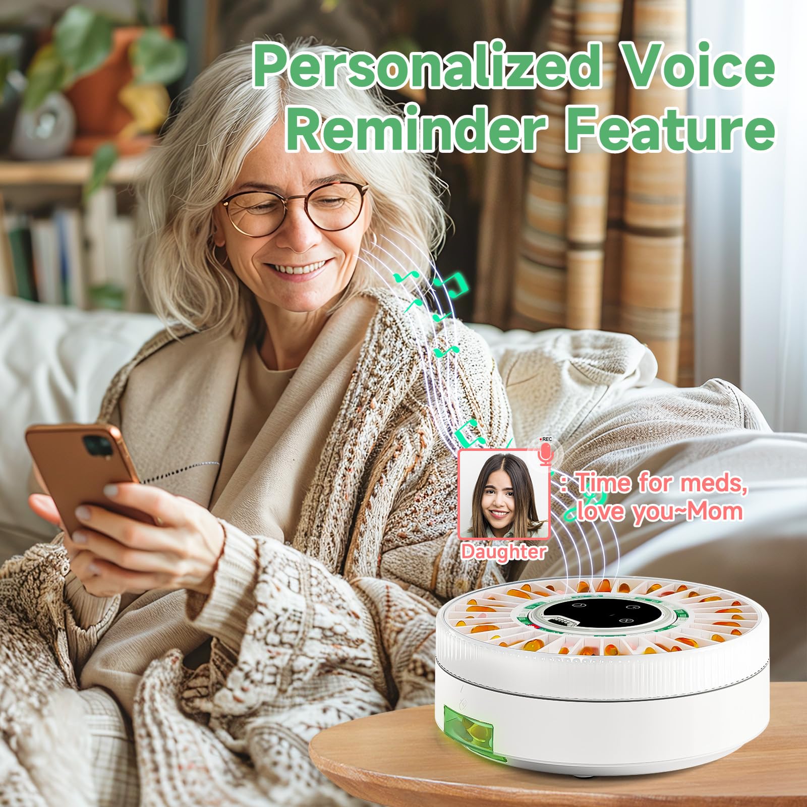 Zoksi Premium 31-Slot Automatic Pill Dispenser with Fingerprint & Key Lock - Smart Medication Organizer with Alarm & LED Light - Electronic Pill Box for Elderly & Memory Care - Perfect for Daily Medication Management & Travel (Green)