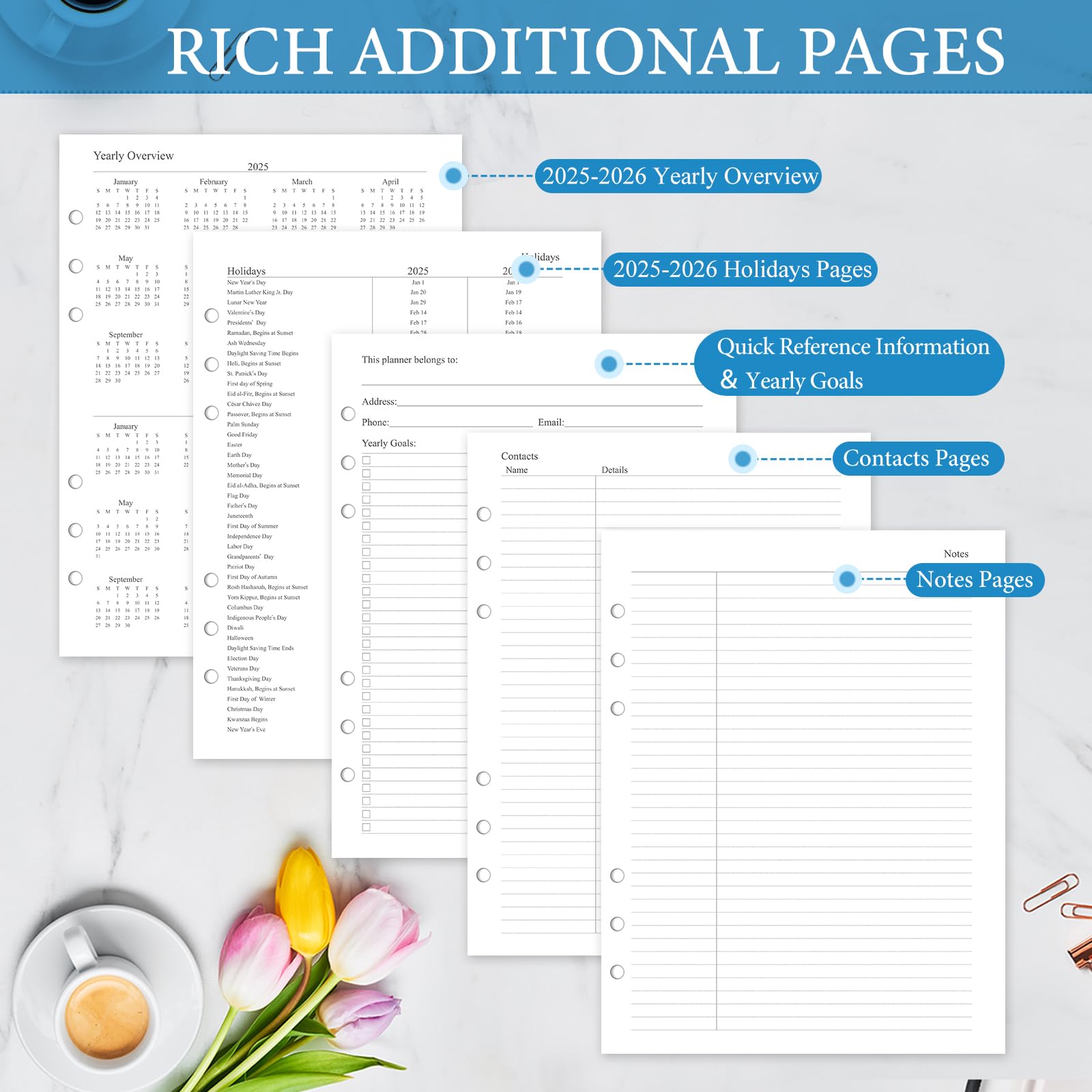 2025 Monthly Planner Refill - A5 6-Hole Planner Inserts with 12 Monthly Calendars & Tabs (5.5