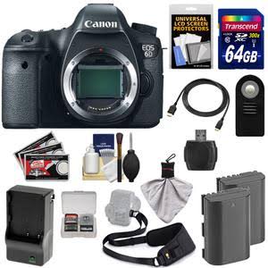 Canon EOS 6D Full Frame Digital SLR Camera Body with 64GB SD Card, 2 Batteries, Charger, Sling Strap, HDMI Cable & Remote - Professional DSLR Kit for Photography, Videography & Travel