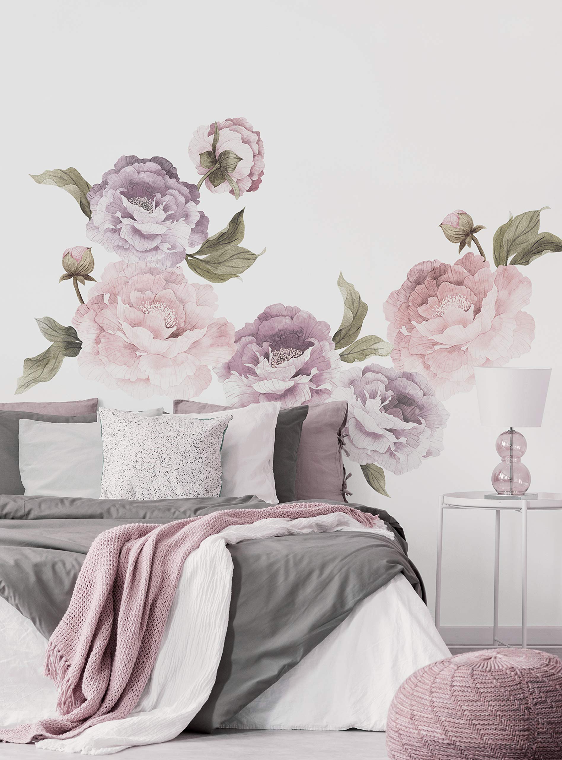 Bloom Flower Vinyl Wall Stickers - Peel and Stick Decals for Home Decor by Simple Shapes® (Pink & Purple) - Perfect for Bedroom, Nursery, Living Room & Office Walls