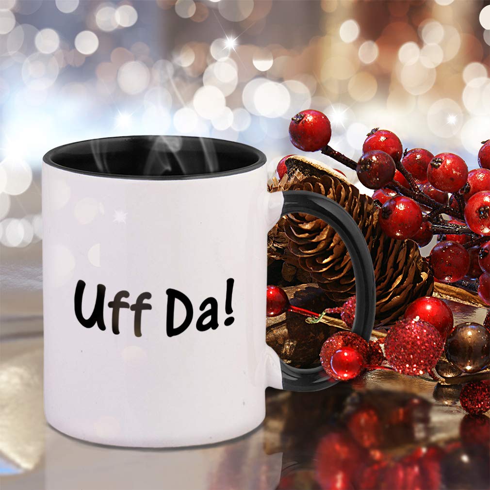 Uff Da Ceramic Mug - Black Coffee Cup with Stylish Print | Perfect for Coffee, Tea & Hot Drinks at Home or Office