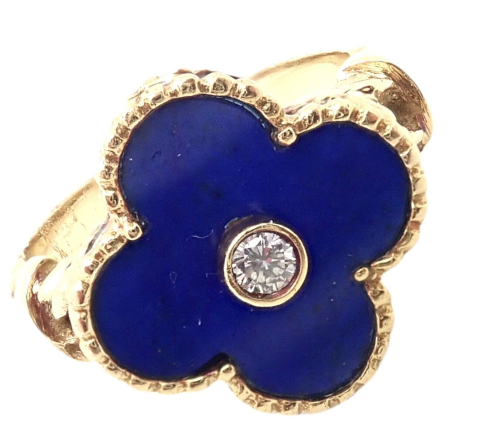 Van Cleef & Arpels Alhambra 18k Yellow Gold Lapis Lazuli Diamond Ring - Size 5.75 | Luxury Jewelry for Women, Elegant Gift for Anniversary, Birthday & Special Occasions