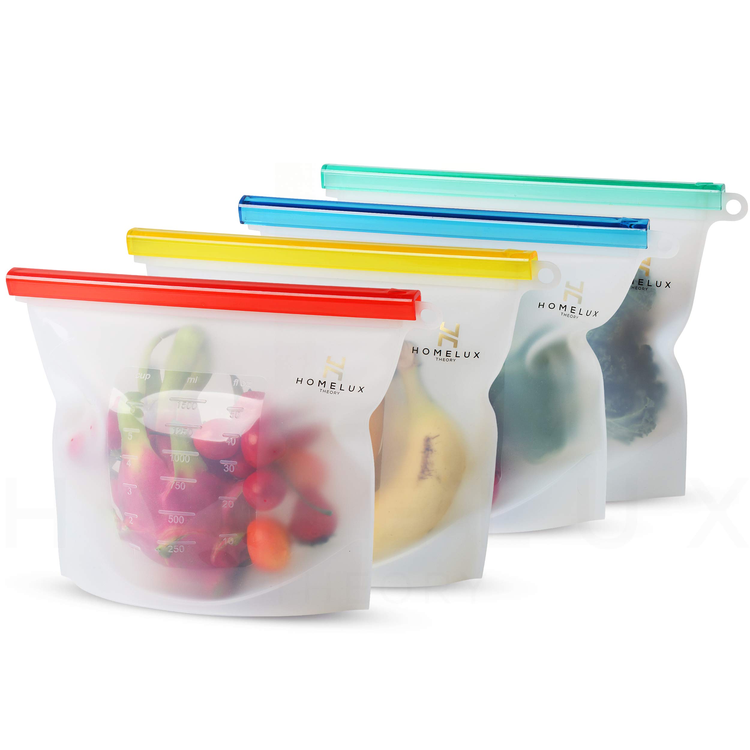 **Homelux Theory Reusable Freezer Bags – 100% Food Grade Silicone, Leakproof & Airtight – Large Reusable Sandwich & Snack Bags for Travel, Picnic, Lunch & Food Storage (Pack of 4)**