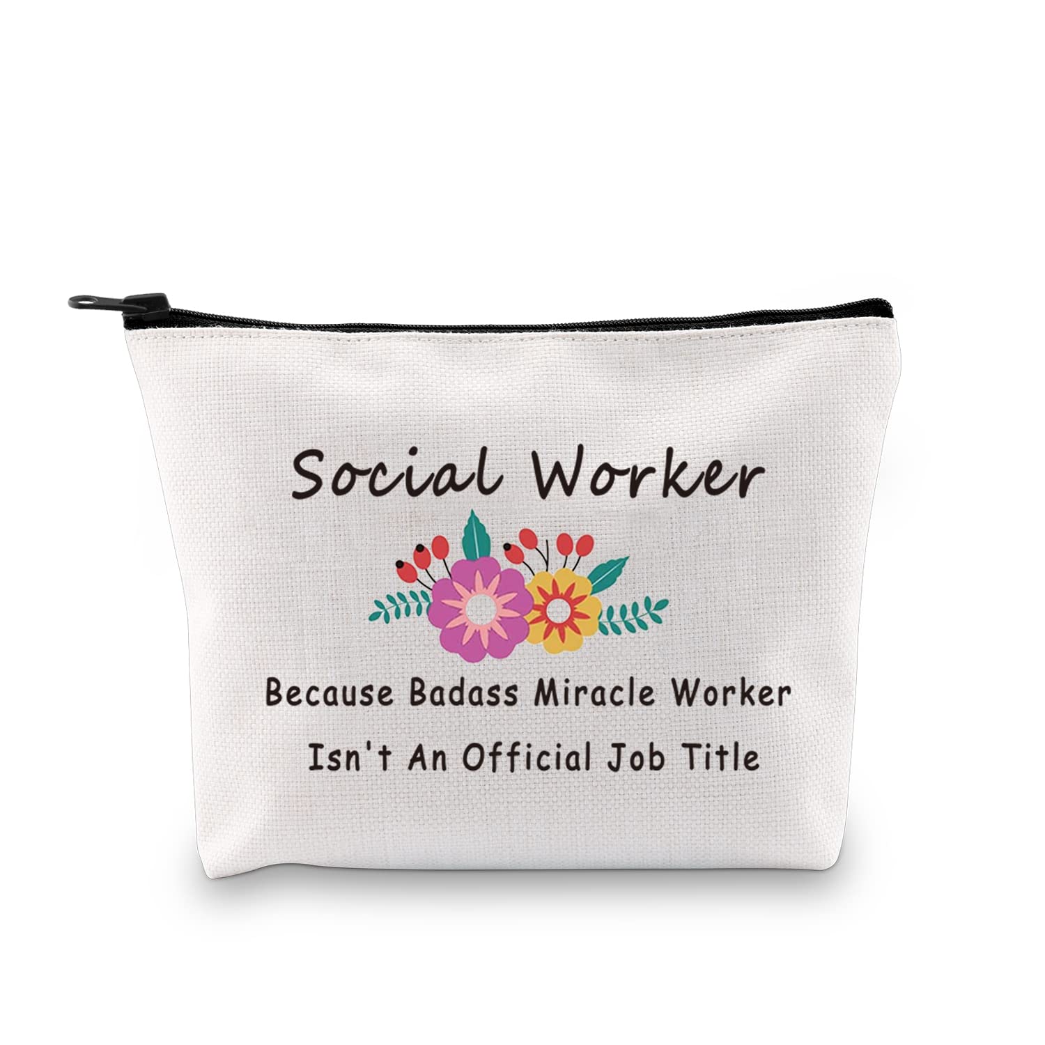 JXGZSO Miracle Worker Gift - Social Worker Appreciation Present - Badass Miracle Worker Makeup Bag for Women - Perfect for Nurses, Teachers, Healthcare Professionals & Everyday Use