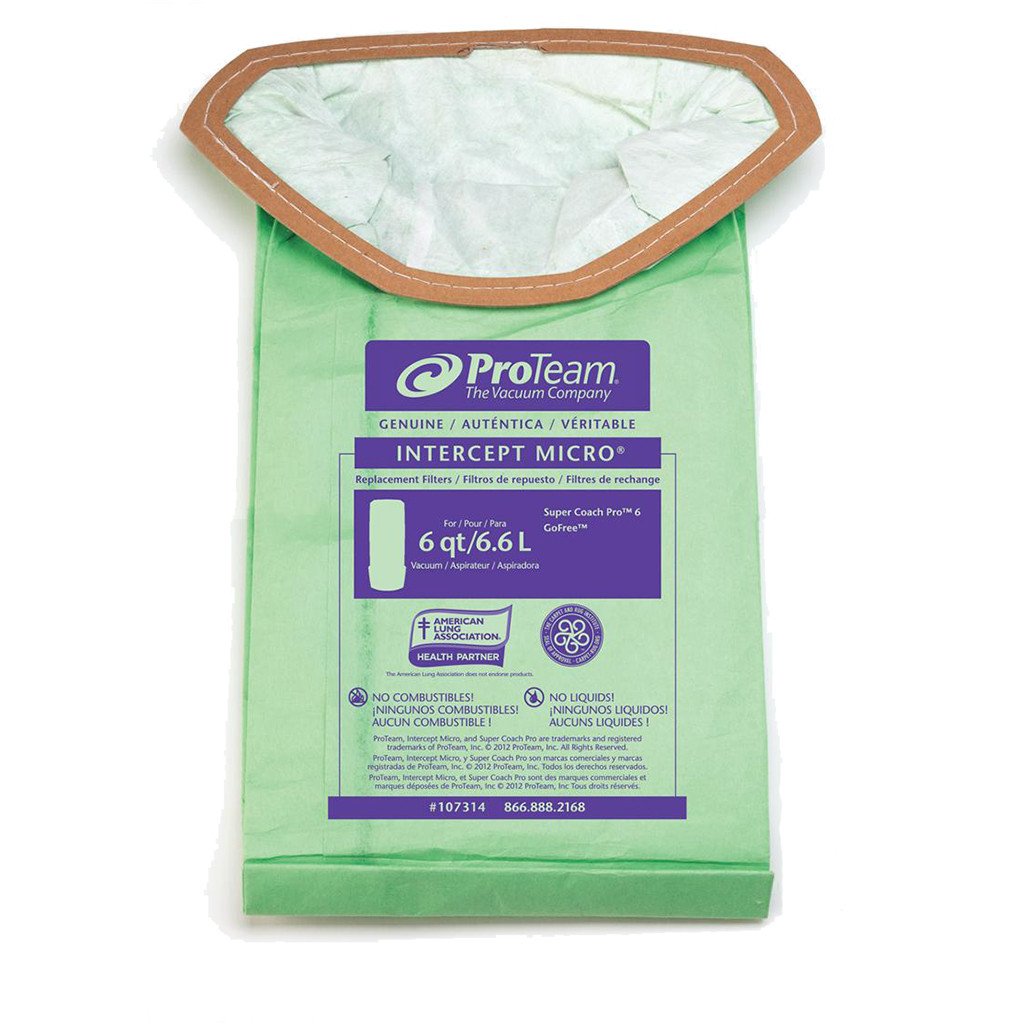 Proteam 107314 Vacuum Bags - Industrial Grade SuperCoach Vacuum Bags & Pro 6 Filters - Traps Airborne Particles & Dust - Ideal for Commercial Cleaning, Construction Sites, and Industrial Workshops