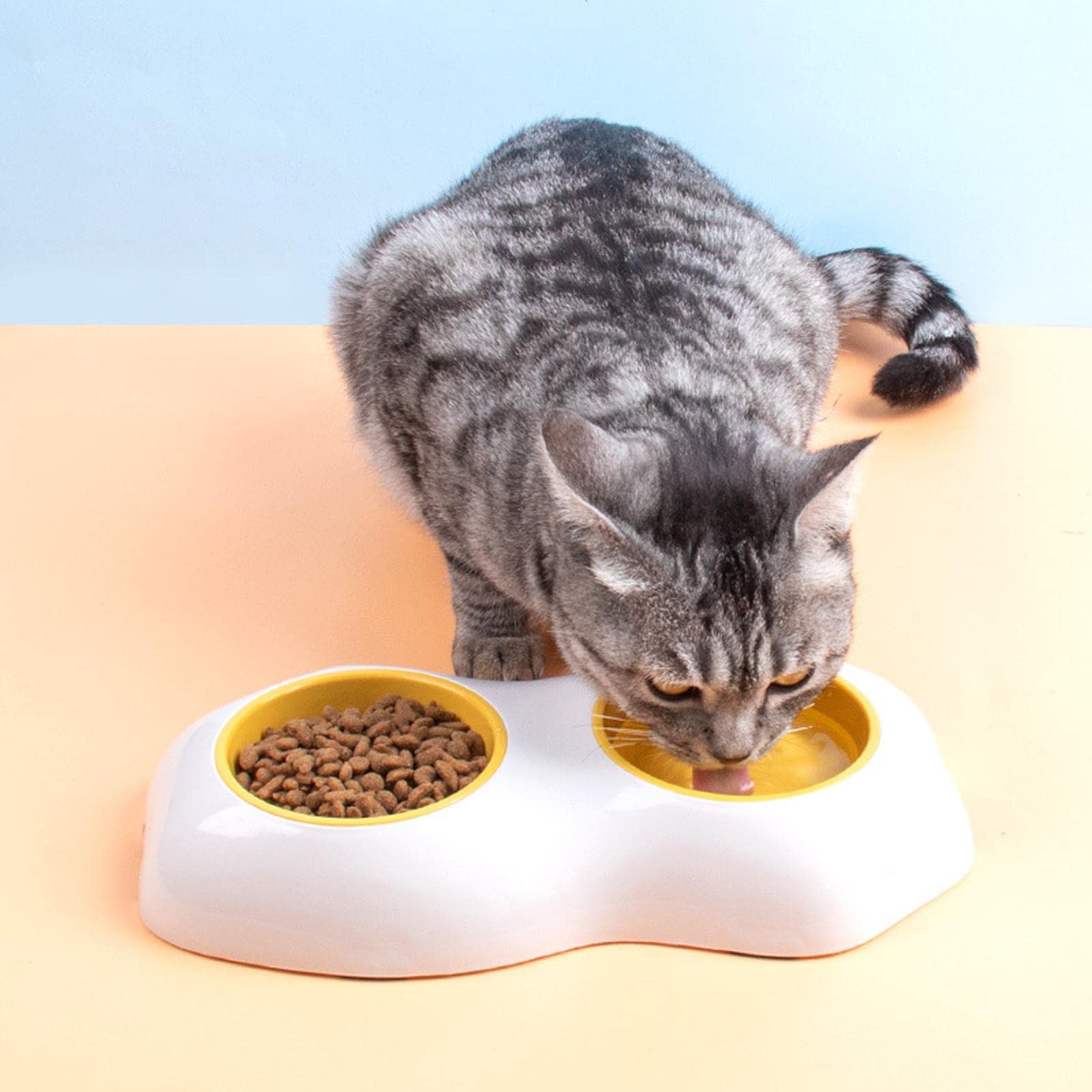 Lyla Egg Yolk Design Detachable Double Pet Food Bowl - Durable Plastic Dog & Cat Feeder for Mealtime - Perfect for Home, Travel & Outdoor Use