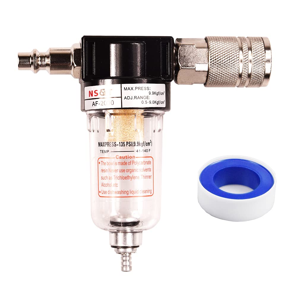 AF2000 Pneumatic 1/4 Inch Air Oil Water Filter Kit for Air Tools & Compressors - Heavy Duty Filtration for Workshop, Garage, and Industrial Use