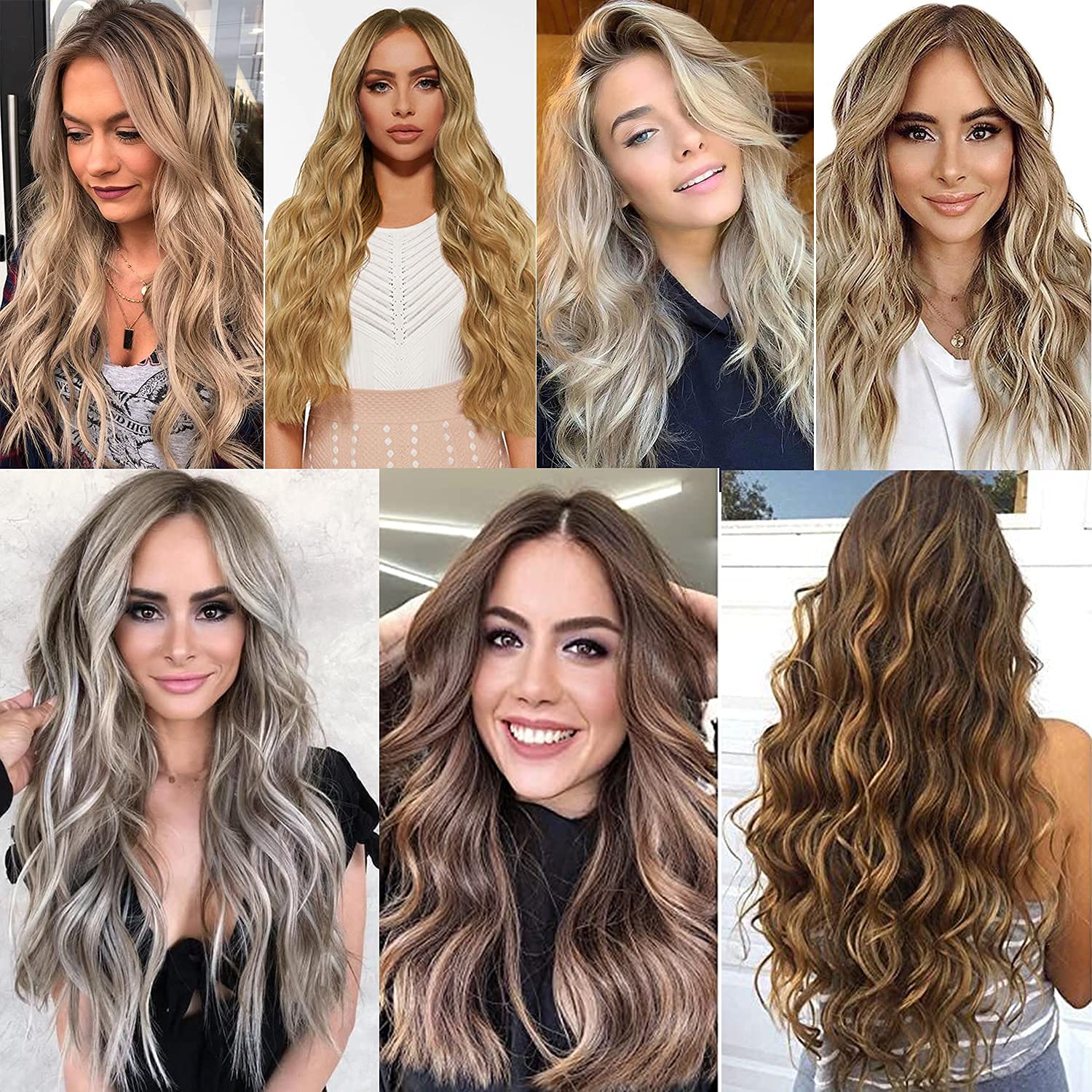 7PCS 16 Clips Long Straight Synthetic Hair Extensions for Women - Thick Full Head Double Weft Hairpieces in Ash Blonde | Perfect for Daily Styling, Parties & Special Occasions