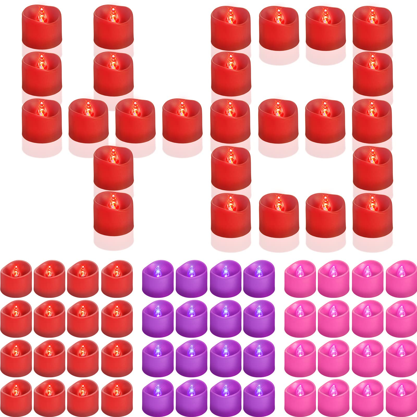 48 Pack Flameless LED Tea Light Candles - Battery Operated Flickering Fake Candles for Valentine's Day, Wedding, Anniversary, Proposal Party Decor (3 Colors) | Romantic Ambiance, Table Centerpiece, Holiday Lighting