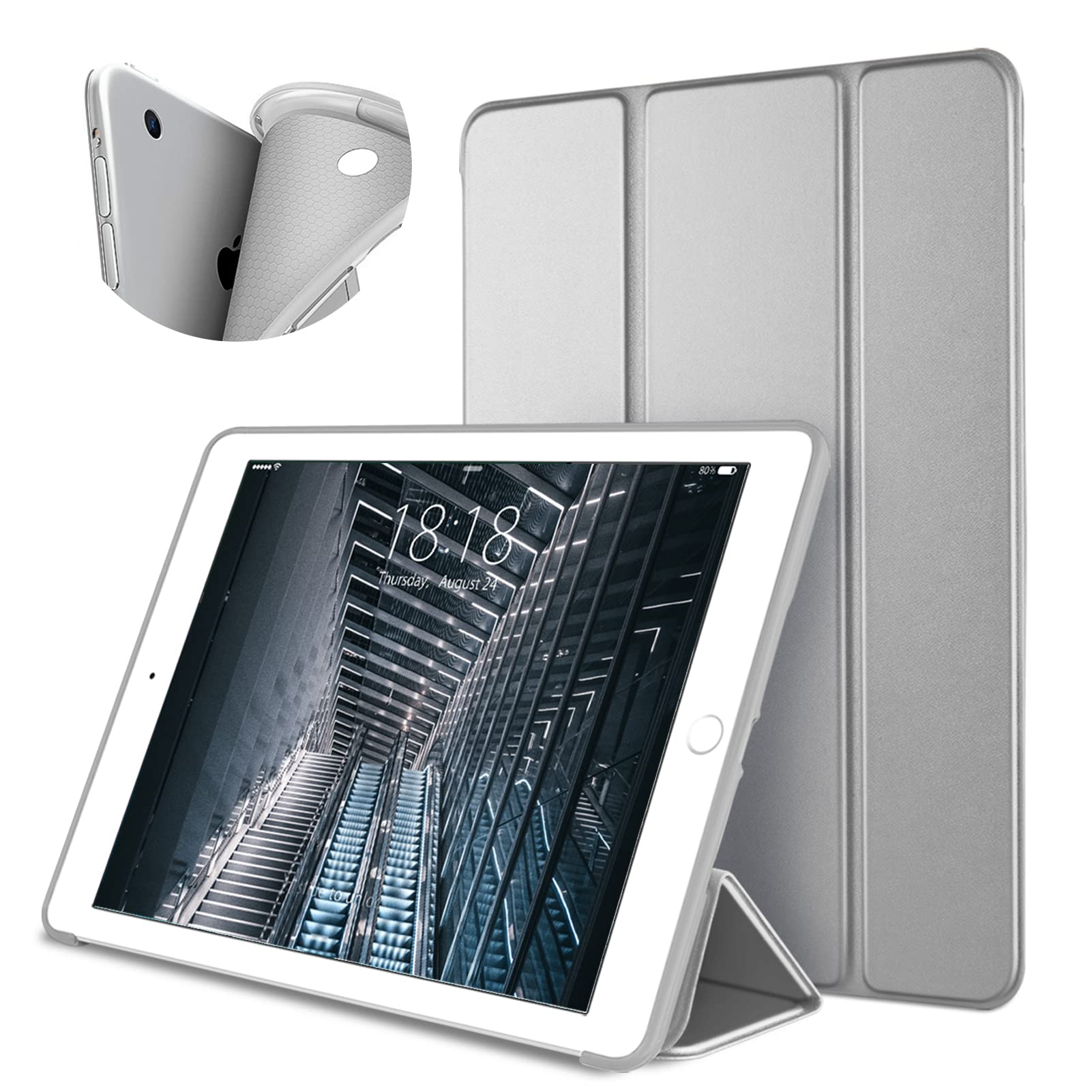 DTTO iPad Air 1st Generation Case - Ultra Slim Lightweight Smart Trifold Stand Cover with Soft TPU Back & Auto Sleep/Wake Feature (Grey) - Perfect for Work, Travel and Home Use (Compatible with iPad Air 1 Only)