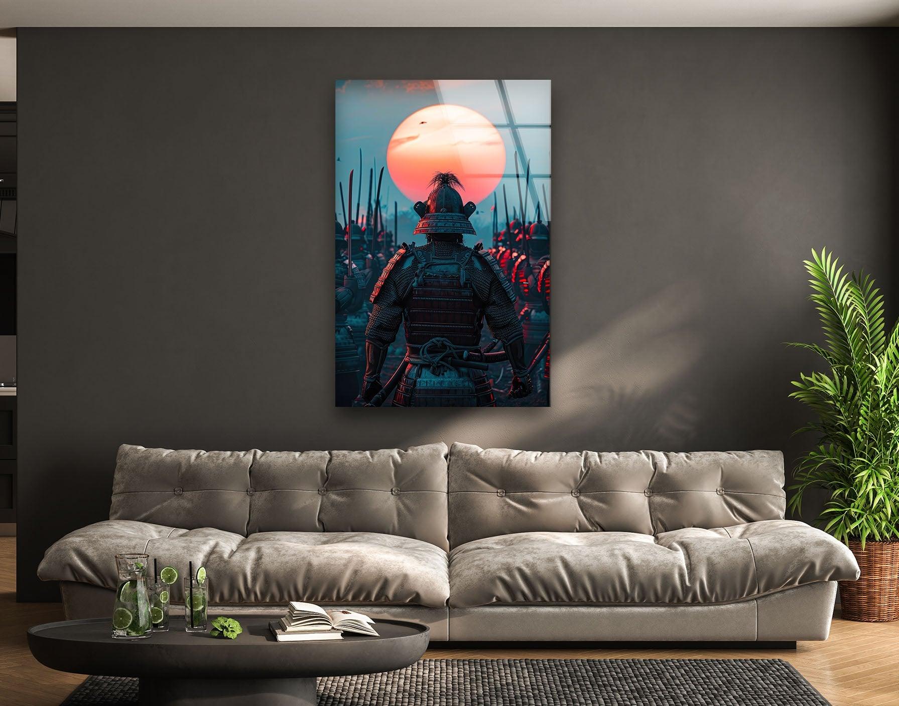 Samurai Warrior Glass Wall Art - Handmade Japanese Decor for Living Room, Bedroom & Office - Unique Home & Office Decor