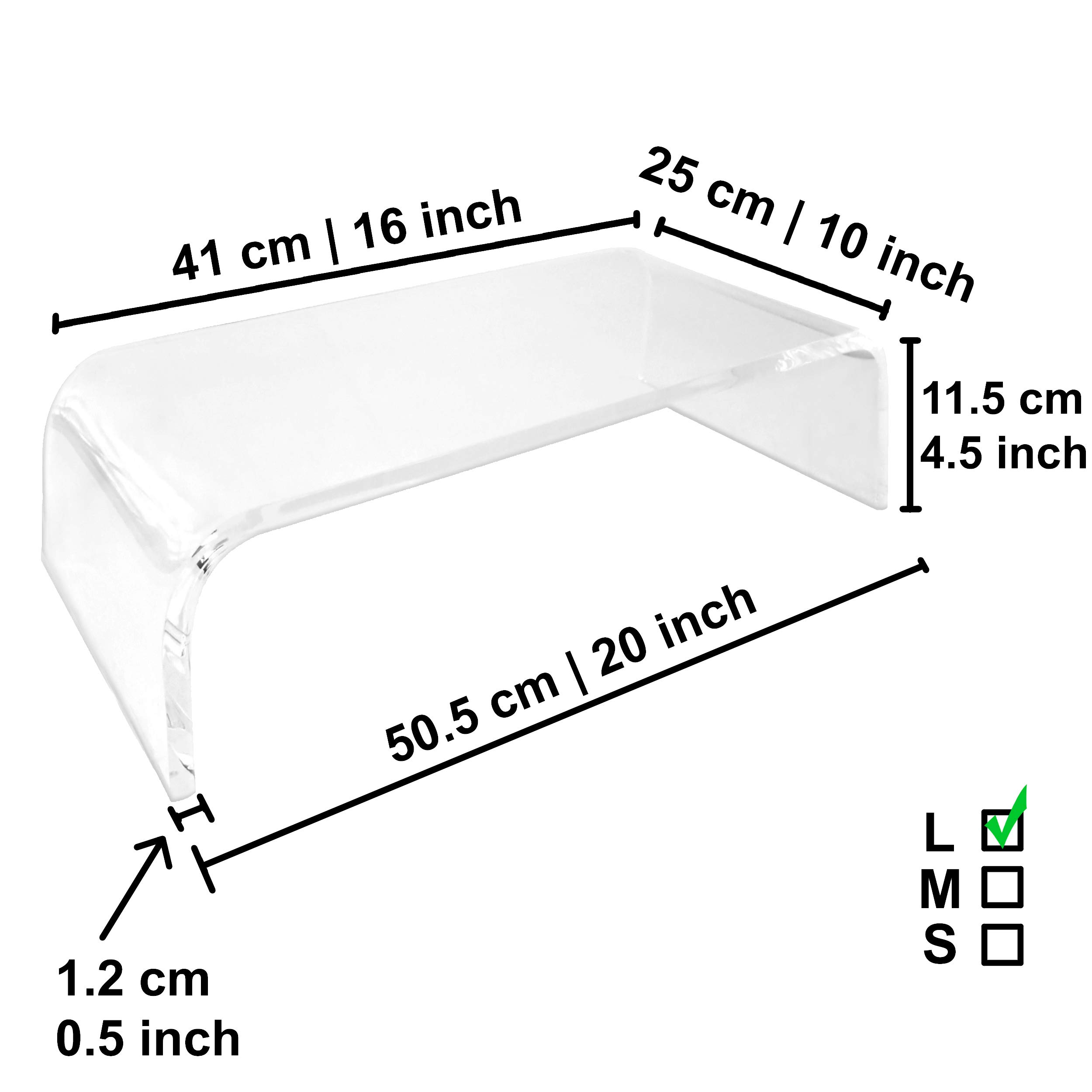 AMT Clear Acrylic Monitor Stand Riser for Laptop & PC - Large Home Office Desk Organizer with Storage Space | Perfect for Ergonomics & Cable Management