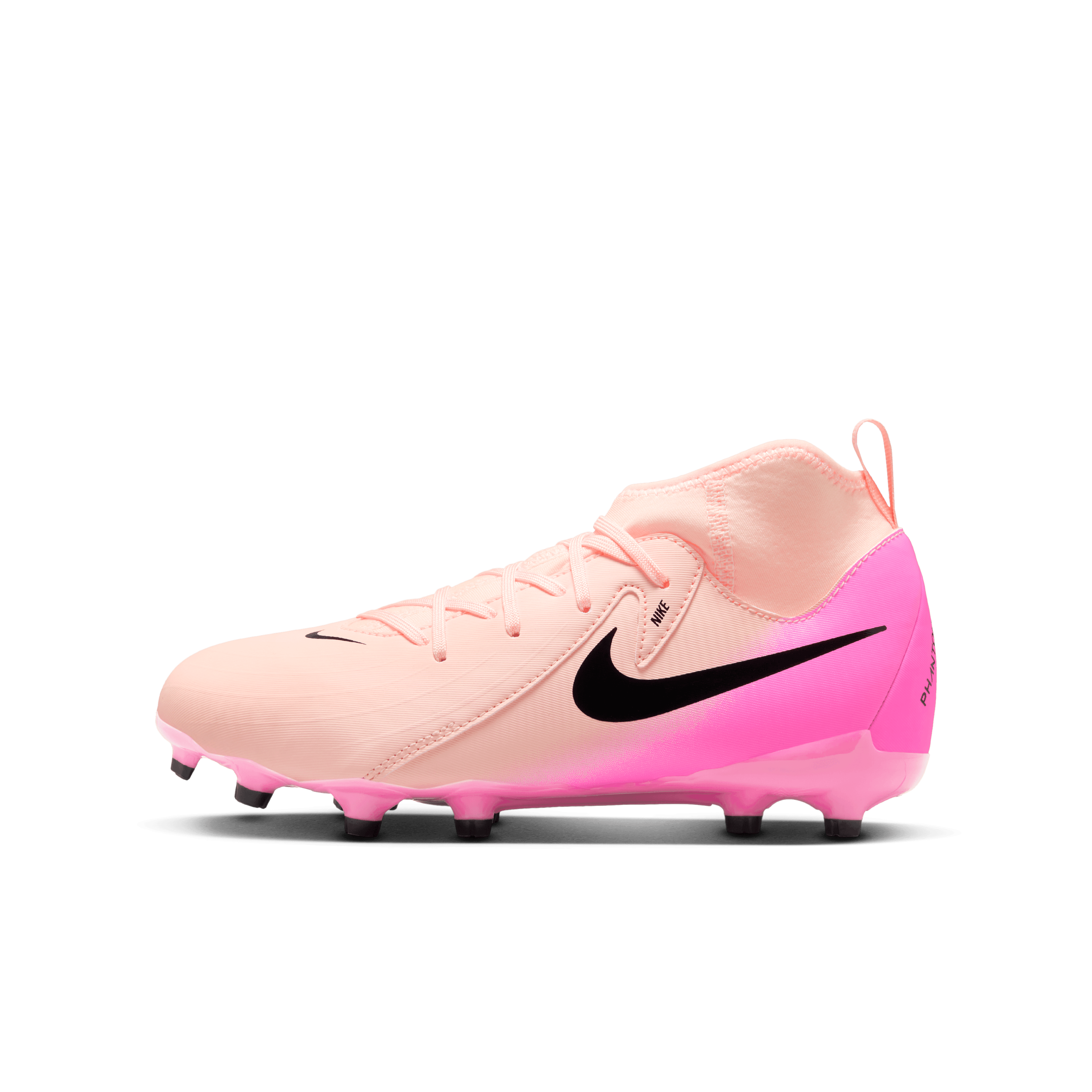 Nike Jr. Phantom Luna 2 Academy FG/MG Soccer Cleats for Kids - Crimson Tint/Black/Pink Blast - Youth Football Shoes for Artificial Grass & Natural Turf - Perfect for Training & Matches
