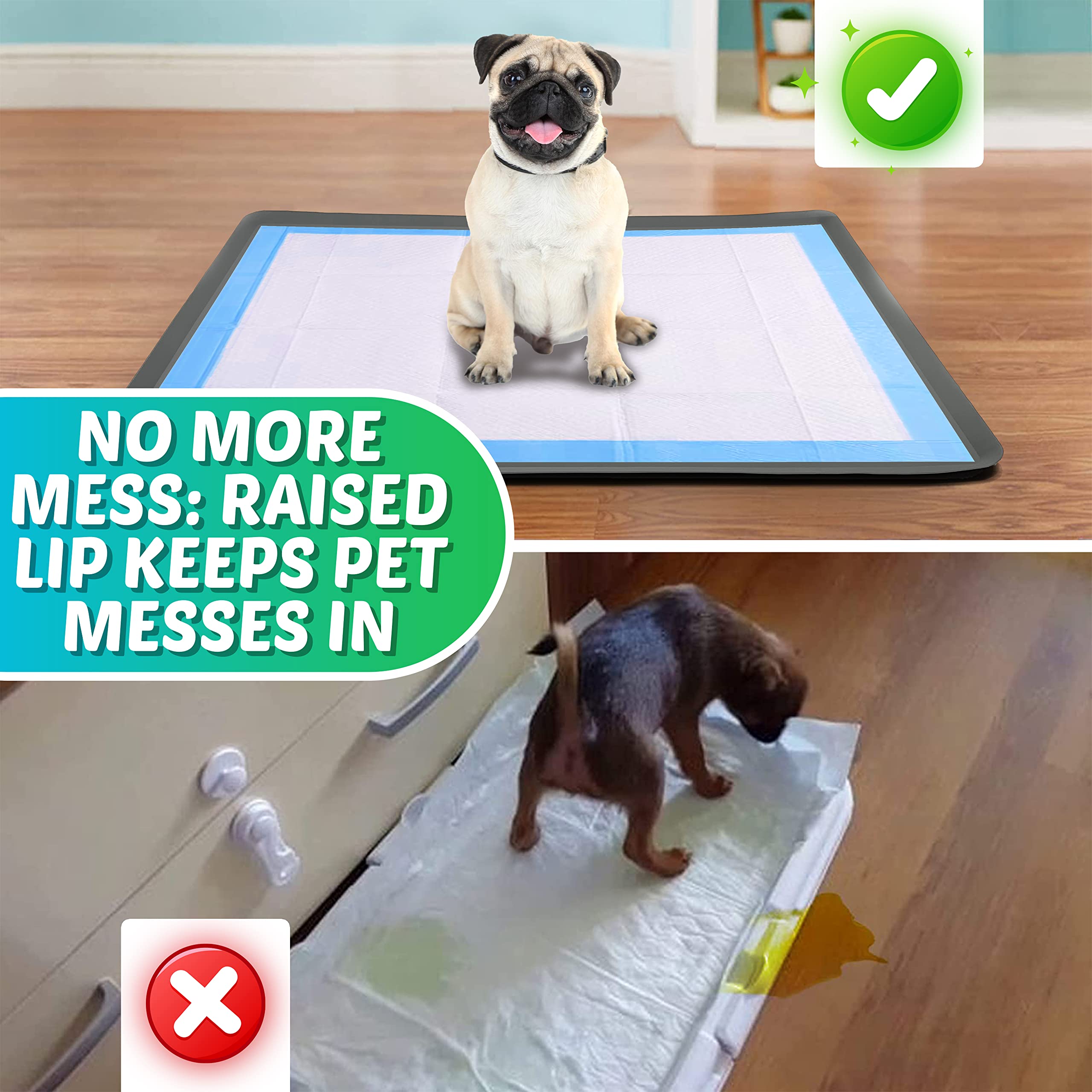 Skywin 30 x 36 Inch No-Spill Silicone Puppy Pad Holder - Leakproof, Washable & Easy-to-Clean Dog Training Mat Tray for Indoor Pets (Grey) - Perfect for Housebreaking Puppies & Senior Dogs on Hardwood Floors or Carpets