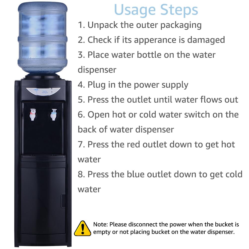 Top Loading Hot and Cold Water Dispenser - 5 Gallon & 3 Gallon Bottle Water Cooler with Child Safety Lock | Energy Efficient Home & Office Water Machine | Perfect for Kitchen, Living Room, or Workplace | Black