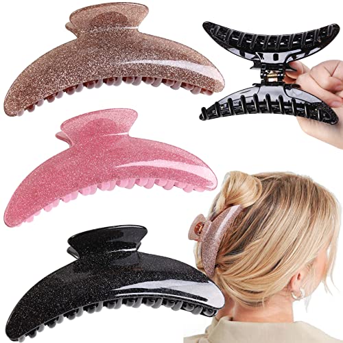 Mistofu 3-Pack Large Non-Slip Hair Claw Clips for Women & Girls - 4.8 Inch Hair Clips for Thick Hair - Fashion Hair Accessories in 3 Colors - Perfect for School, Work, and Everyday Styling