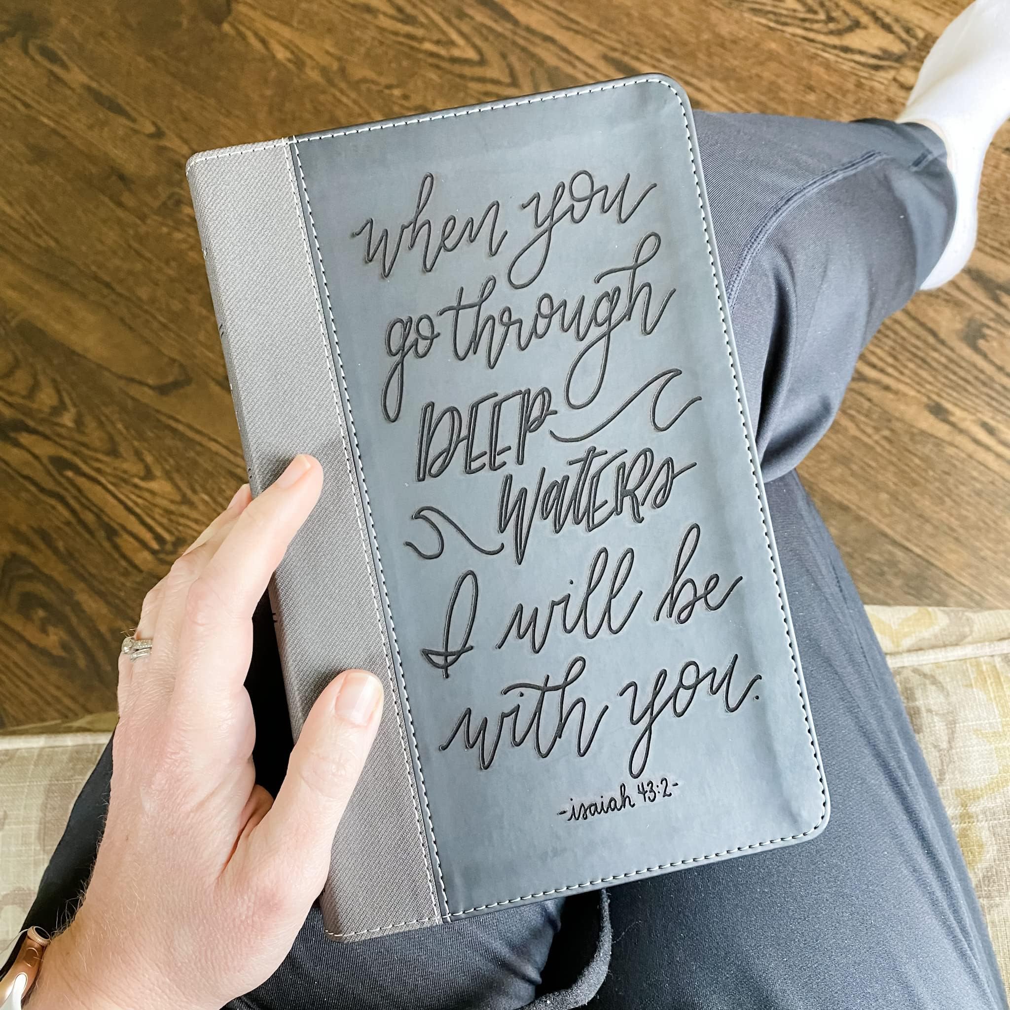 Personalized NIV Black/Gray Leathersoft Bible with Hand Lettering & Laser Engraving - Custom Name Engraving Available - Perfect Wedding, Baptism, Graduation & Birthday Gift - Ideal for Church Services, Bible Study & Spiritual Growth