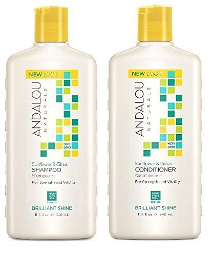 Andalou Naturals Sunflower & Citrus Brilliant Shine Shampoo and Conditioner Set - Sulfate Free, Color Safe Hair Care - 11.5 fl oz Each - Perfect for Damaged, Dry or Color-Treated Hair - Salon Quality at Home