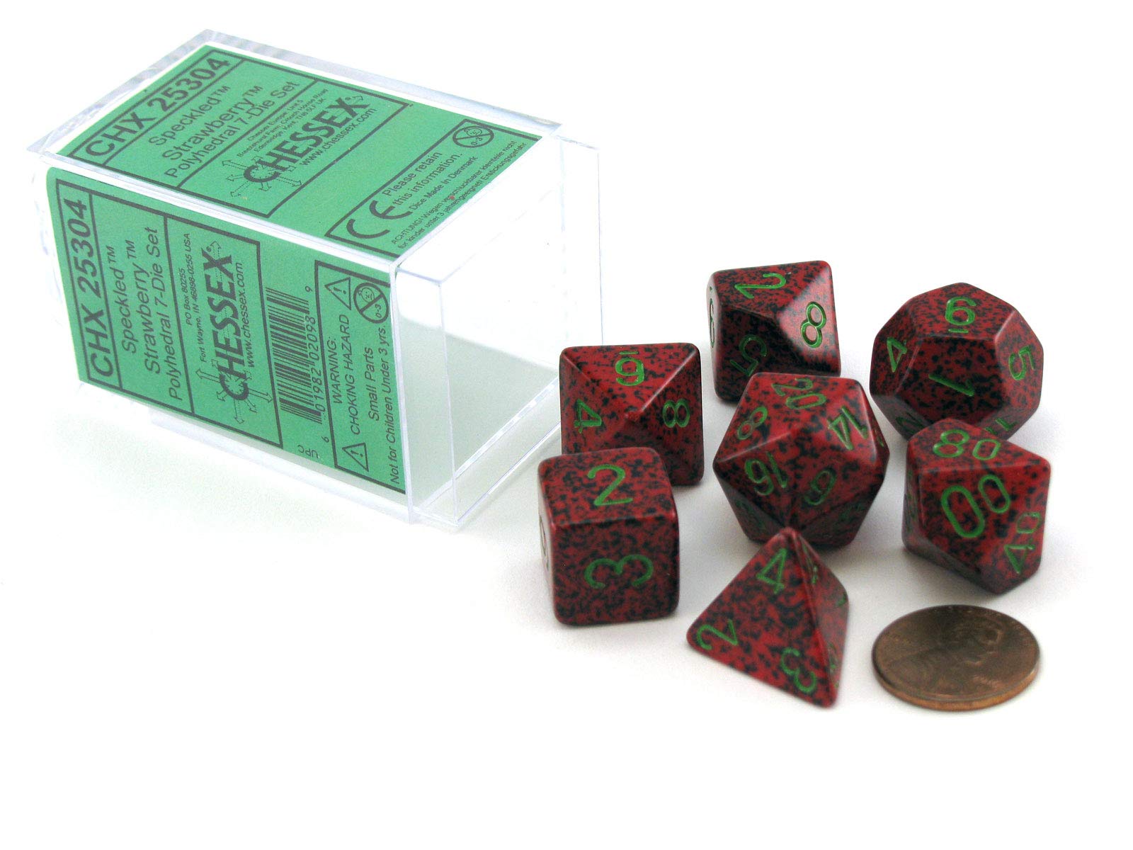 Polyhedral 7-Die Speckled Dice Set for D&D - Strawberry Red RPG Dice for Tabletop Games, Dungeons & Dragons, Pathfinder - Perfect for Gifts & Game Nights